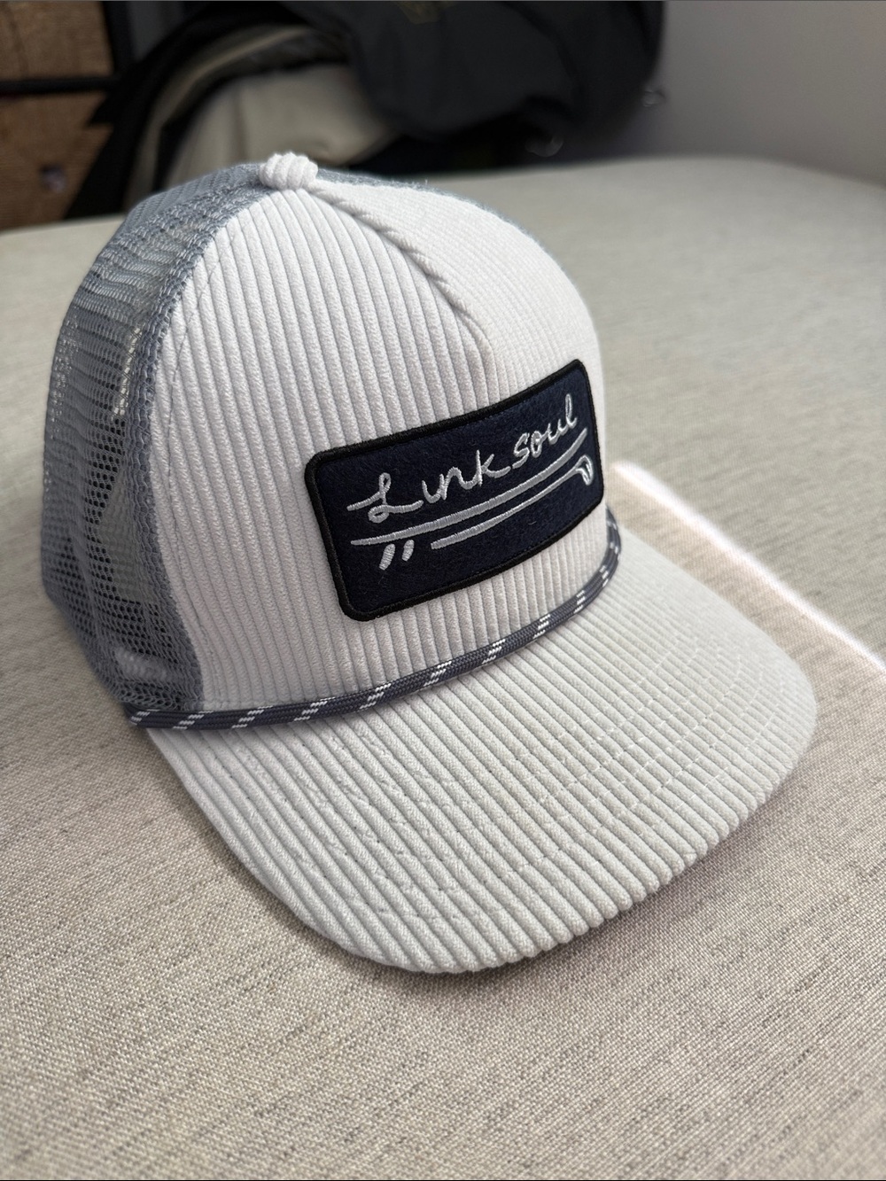 Linksoul White & Gray Corduroy Trucker Hat